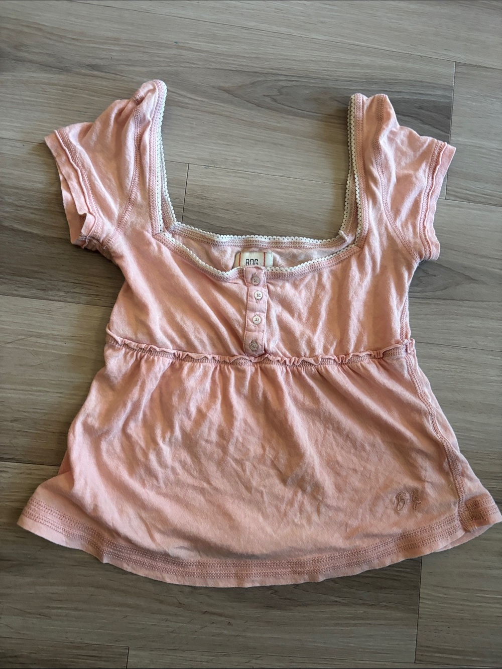 BDG Peach Scoop Neck Button-Front Cotton Top